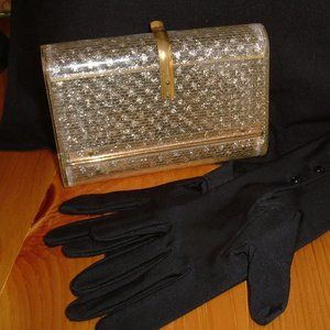 Vintage 1940s clutch handbag clear plastic & gold